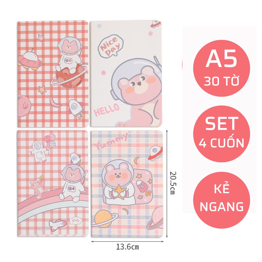 Vở tập kẻ ngang size A5 B5 60 72 trang Béo shop sổ ghi chép học sinh in hình họa tiết đáng yêu