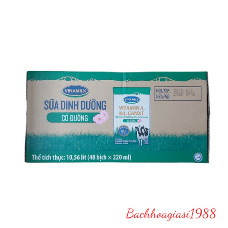 Now ship- Thùng 48 bịch sữa vinamilk có đường 220ml