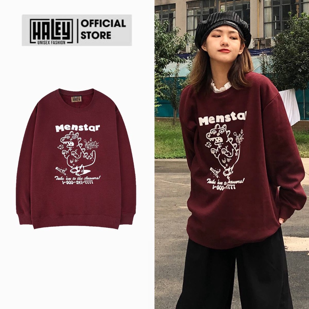 Áo Sweater HALEY Nam Nữ Unisex mã HD55 MENSTAR KHỦNG LONG Phong Cách Hàn Quốc Cá Tính, Chất Nỉ Bông Đẹp Dày Dặn