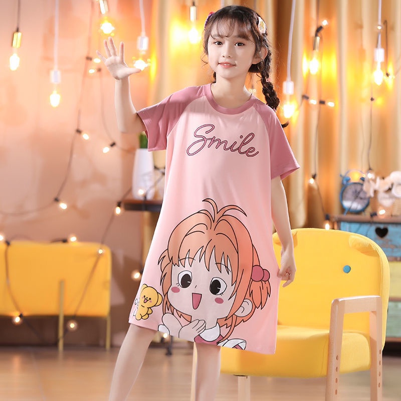 Đầm Ngủ Tay Ngắn Chất Liệu Mỏng Nhẹ Thời Trang Mùa Hè Xinh Xắn Cho Bé Gái 1 Tuổi
