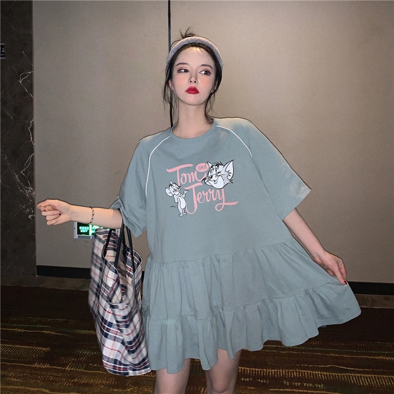 Đầm SUXI tay ngắn in họa tiết đáng yêu trẻ trung dành cho nữ