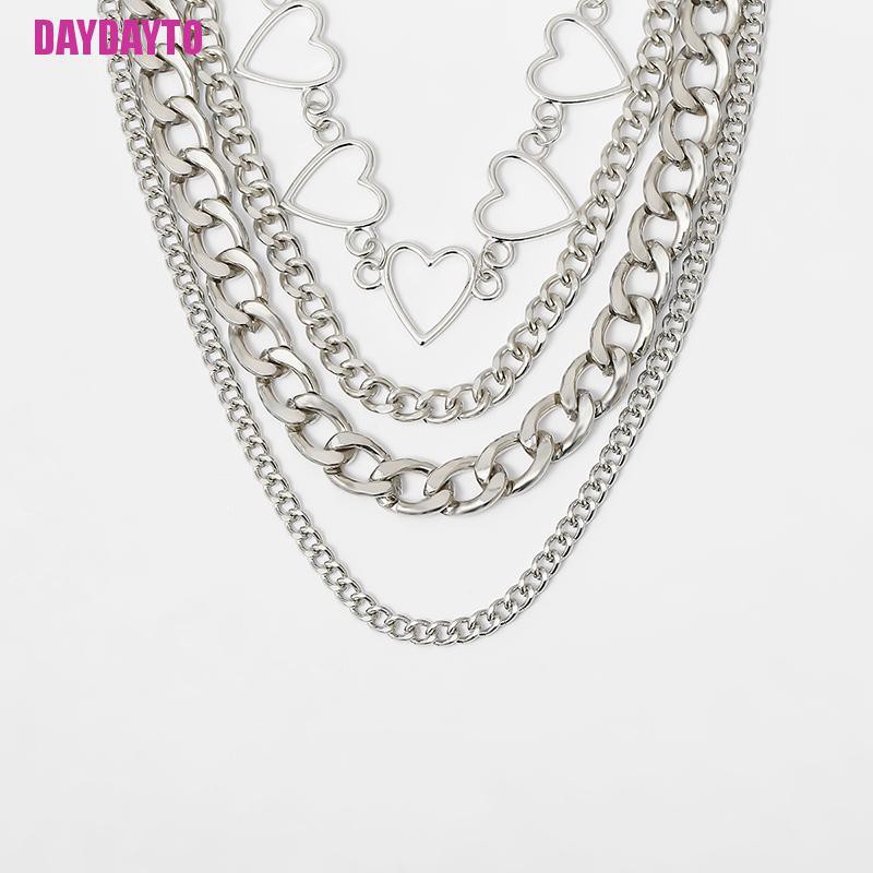 Vòng Cổ Choker Kim Loại Nhiều Lớp Mặt Trái Tim Rỗng Phong Cách Punk