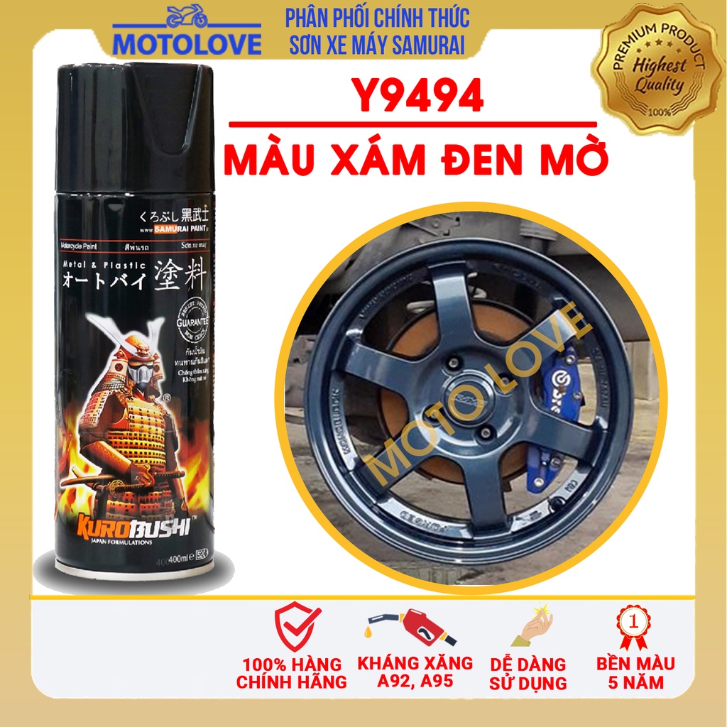 Combo Sơn Samurai màu xám đen mờ Y9494  loại 2K chuẩn quy trình độ bền 5 năm gồm 2K04 - 102- Y9494 -2k01 hàng nhập khẩu.