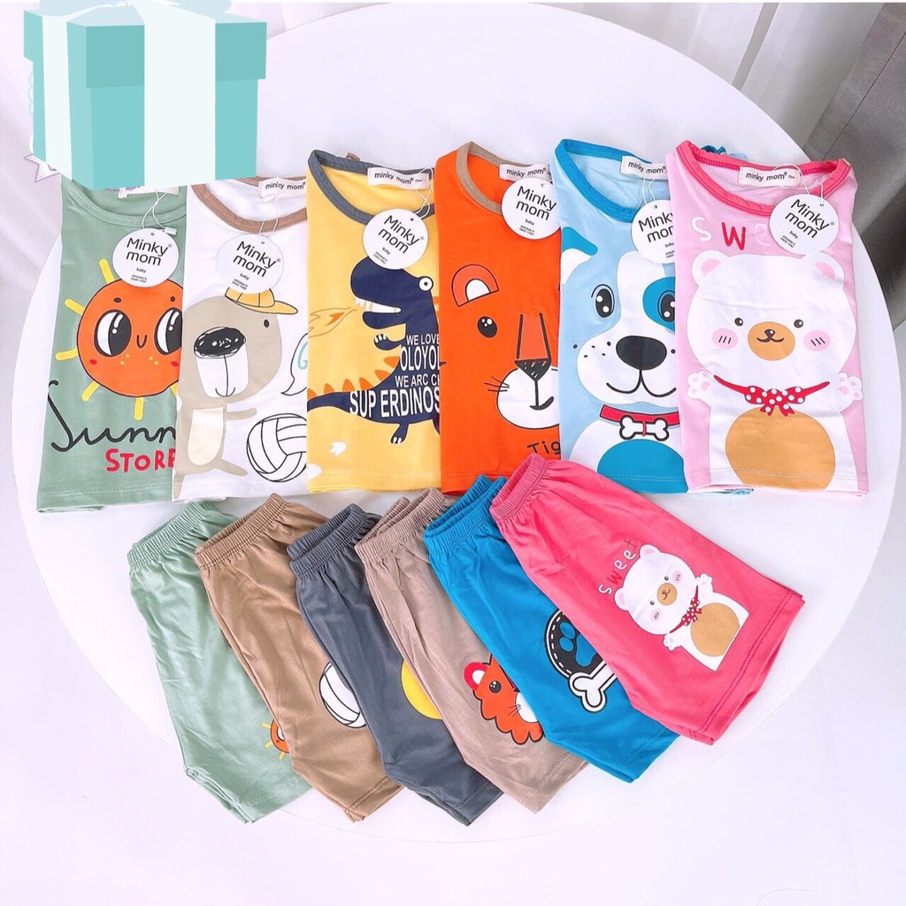 [RẺ VÔ ĐỊCH] Bộ cộc tay raglan quần đùi họa tiết trẻ em chất thun lạnh Minky Mom