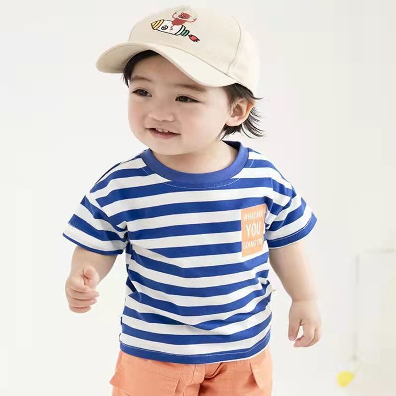 Áo thun SOFFNY vải cotton tay ngắn họa tiết kẻ sọc dễ thương thời trang mùa hè cho trẻ em