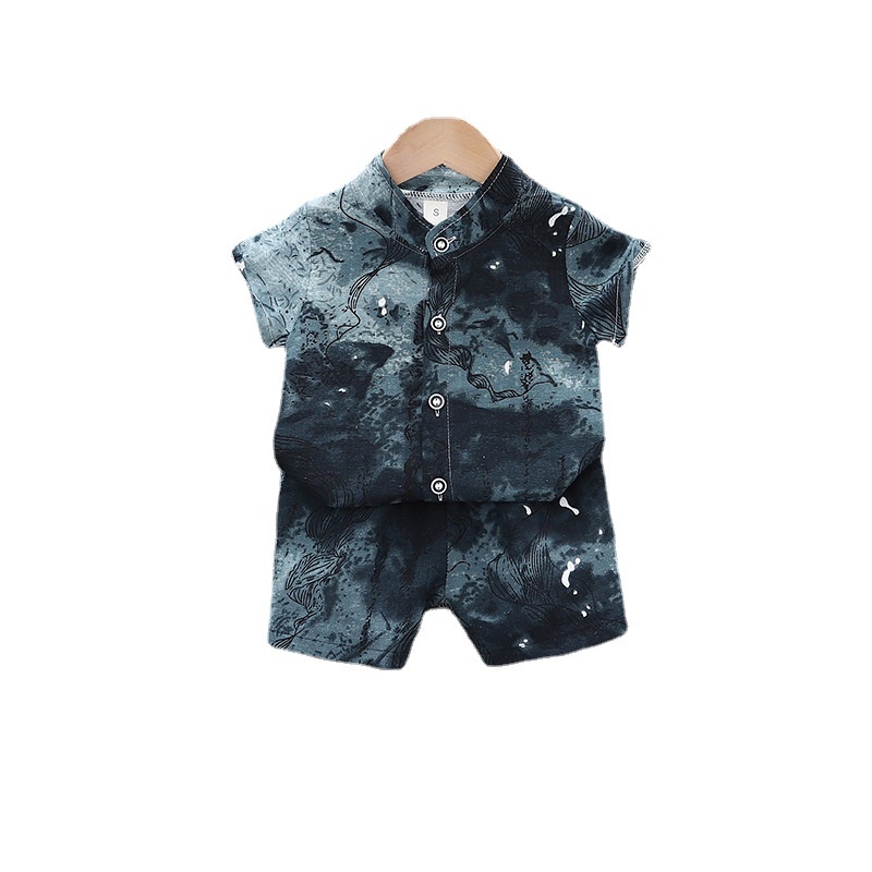 Bộ Áo Sơ Mi Ngắn Tay In Họa Tiết graffiti + Quần short 2 Món Thời Trang Cho Bé Trai 0-4 Tuổi