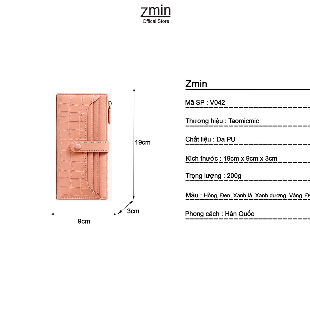 Ví bóp nữ dài cầm tay Zmin, chất liệu da PU cao cấp - V042