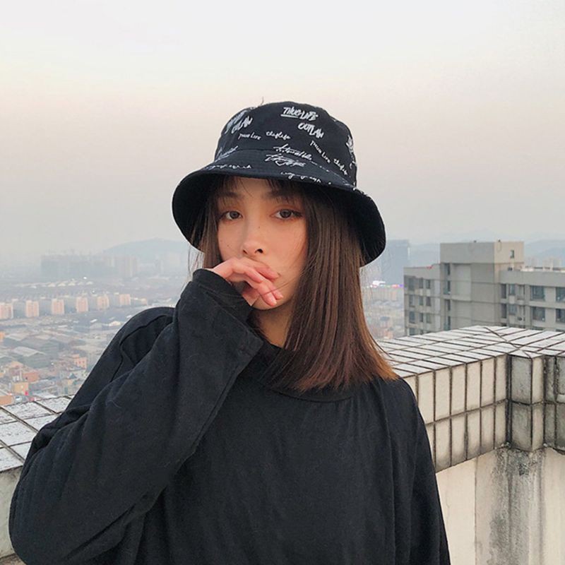 Nón Tai Bèo Cotton Hai Mặt In Họa Tiết Chữ Graffiti Phong Cách Harajuku Nhật Bản Cho Nam Và Nữ