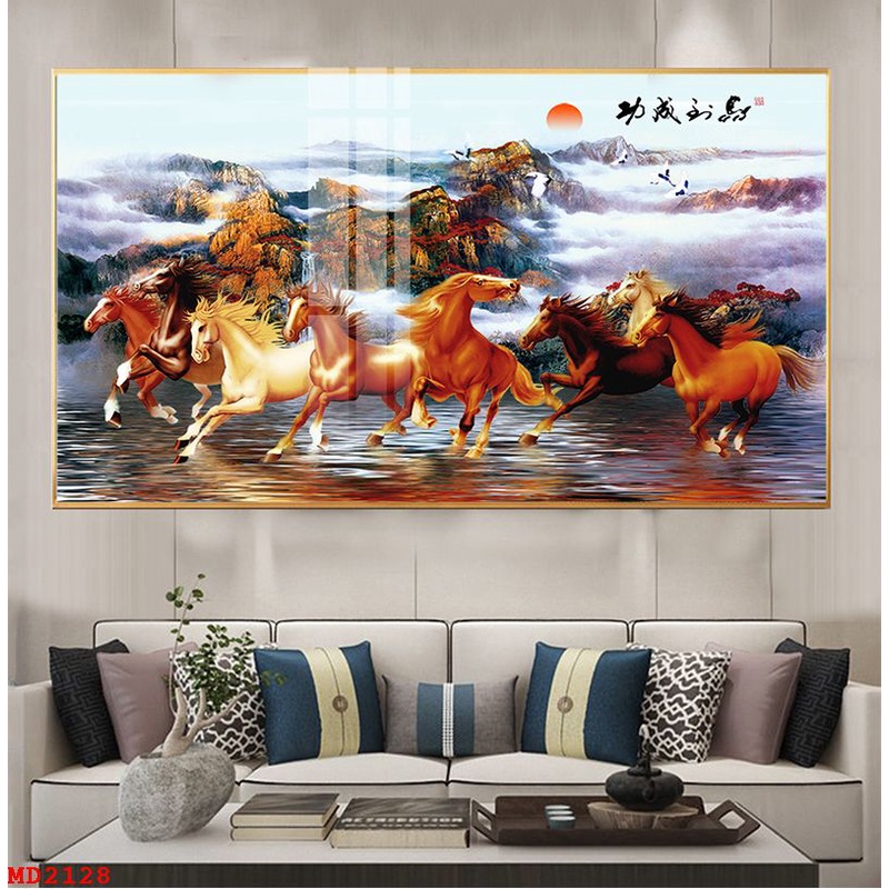 Tranh mã đáo thành công treo phòng khách, phòng làm việc chất liệu tráng gương cao cấp, tặng đinh treo tranh.