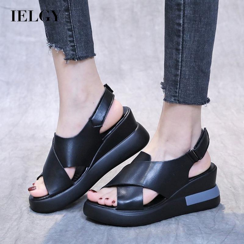 IELGY Xăng đan Da Mềm Đế Xuồng Mũi Cá Thời Trang Cho Nữ