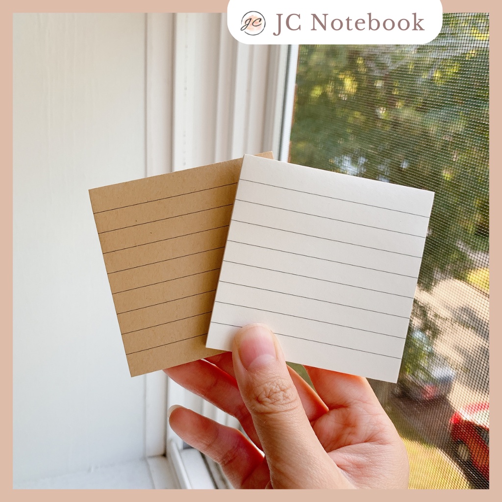 Set 80 sticky note basic giấy kraft nâu - trắng in grid kẻ ô vuông / kẻ ngang