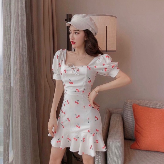 Đầm cherry vàng nghệ mắc cáo