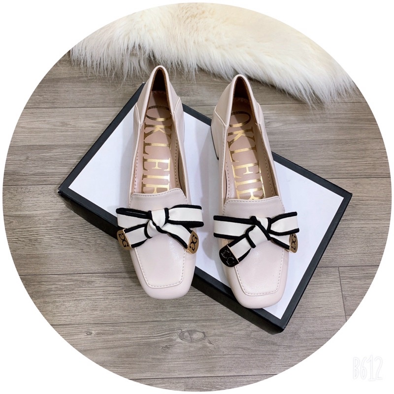 giầy gót trụ 4 p mũi vuông chất da cao cấp phối nơ siêu đẹp êm chân!!!