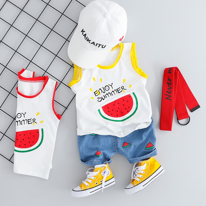 Sét bộ bé trai bé gái hình dưa hấu size 0-3 tuổi