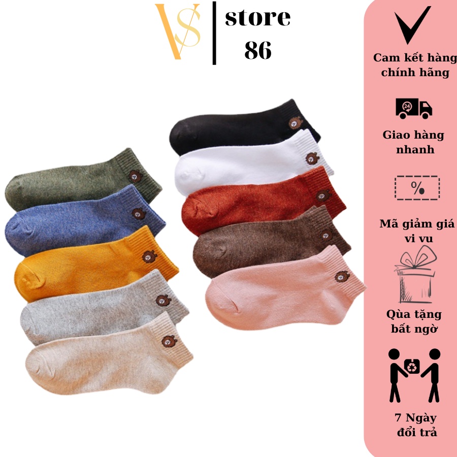 Tất chân nữ cổ ngắn co giãn họa tiết con gấu đẹp - Màu sắc trẻ trung hợp thời trang VS STORE