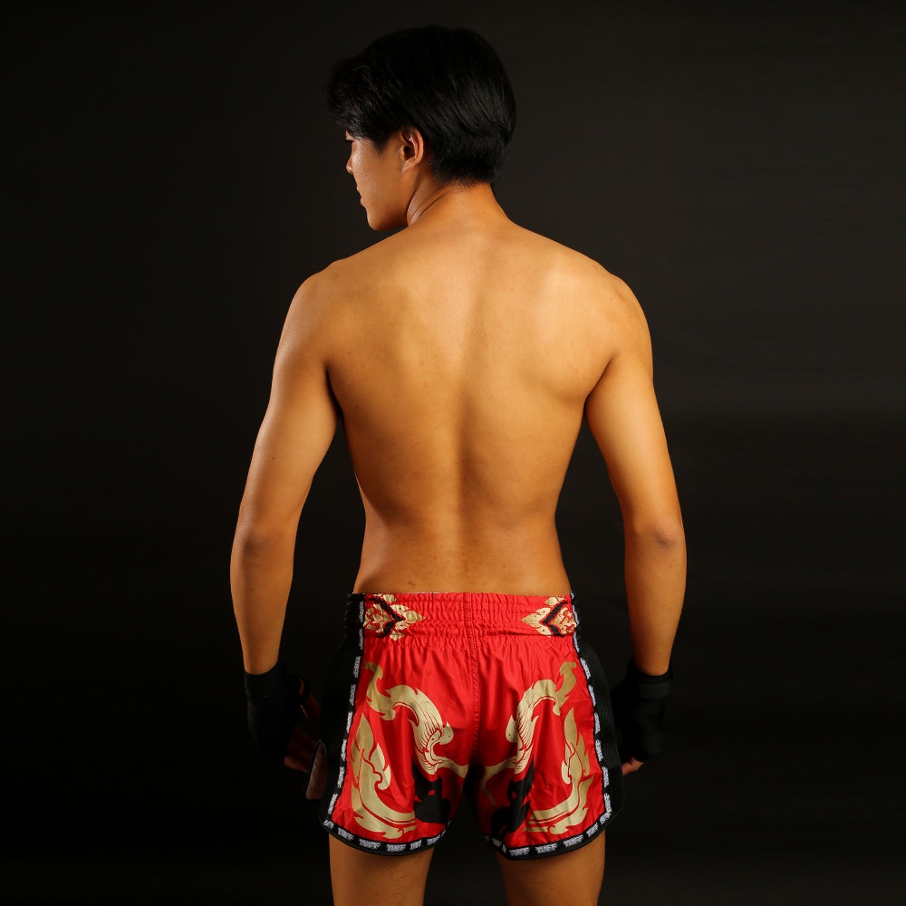 Quần Muay Thai Tuff New Retro Style Red Thai Yantra With Muay Thai Text