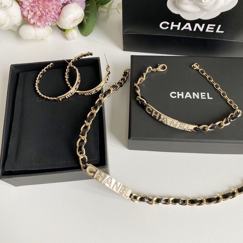 Bộ trang sức viền hợp kim phối da [ HÀNG MỚI VỀ]