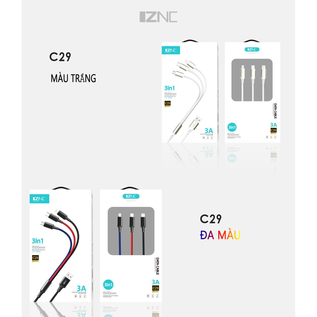Dây sạc điện thoại đa năng 3 đầu ra - 1 đổi 1 trong 3 tháng