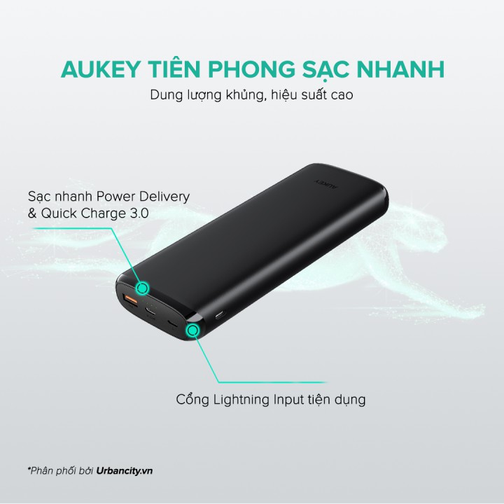 Pin Sạc Dự Phòng Aukey 20000mAh 2 Cổng AiPower Tích Hợp Cổng Type C In/Out 15W - PB-XN20