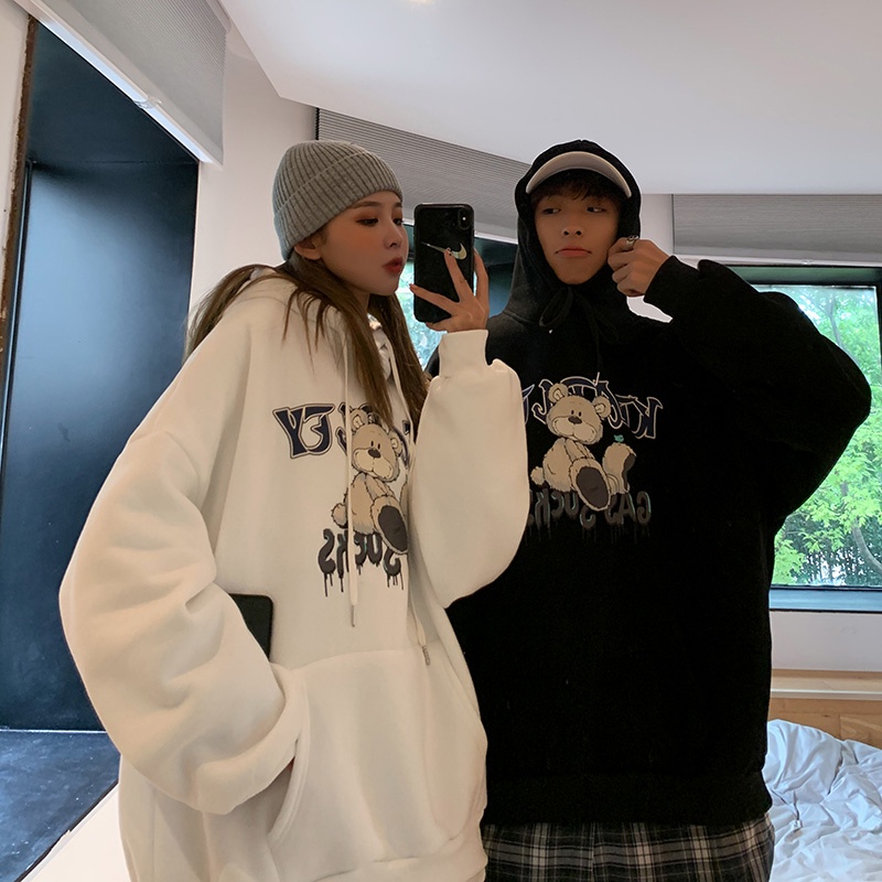 Áo hoodie tay dài in hình gấu thời trang thu đông