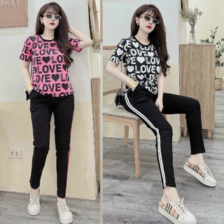 Đồ bộ dài thun lạng phối thun cotton họa tiết tim