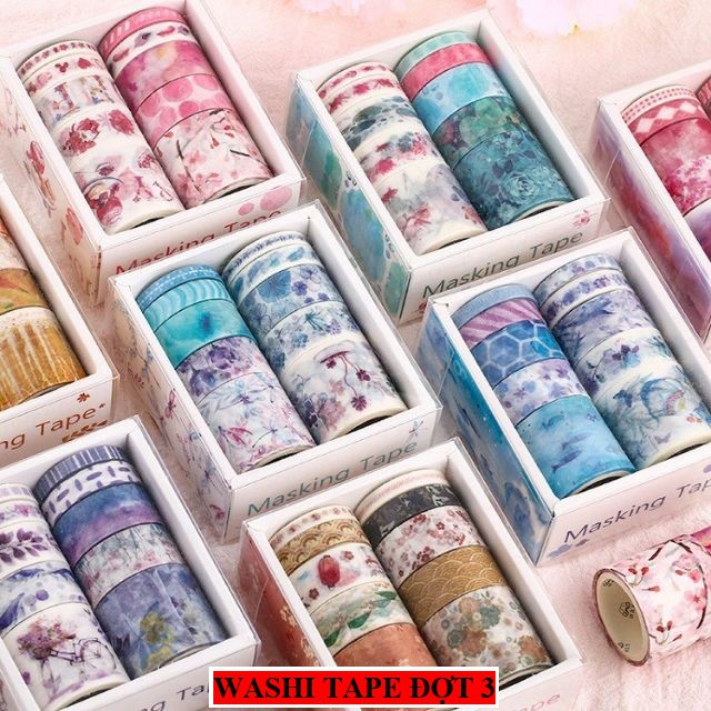 (Có sẵn+ hình thật) Hộp 10 cuộn băng dính washi tape theo tông màu siêu dễ thương Bộ 2