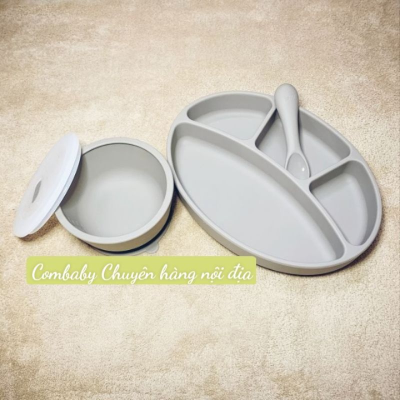 Set ăn dặm 3 món silicone cao cấp Bluemama Hàn Quốc