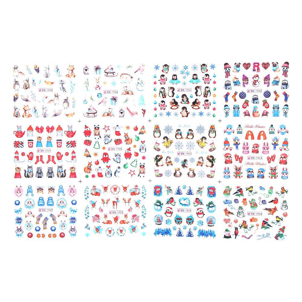 Bộ 12 Miếng Dán Móng Tay Hình Chim Cáo / Chim Cáo / Chim Cánh Cụt Kiểu Giáng Sinh Dễ Thương