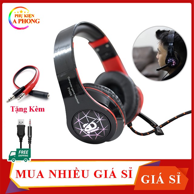 Tai nghe gaming thủ chụp tai chính hãng SD Design PH 99 có mic, đèn LED dùng để chơi game trên máy tính PC, điện thoại