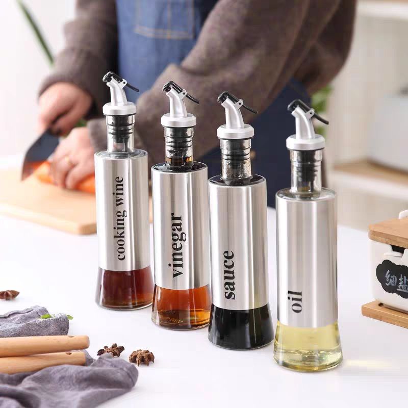 Set 4 Chai Chiết Nguyên Liệu Nấu Ăn Đủ Loại  Bọc Inox Cao Cấp