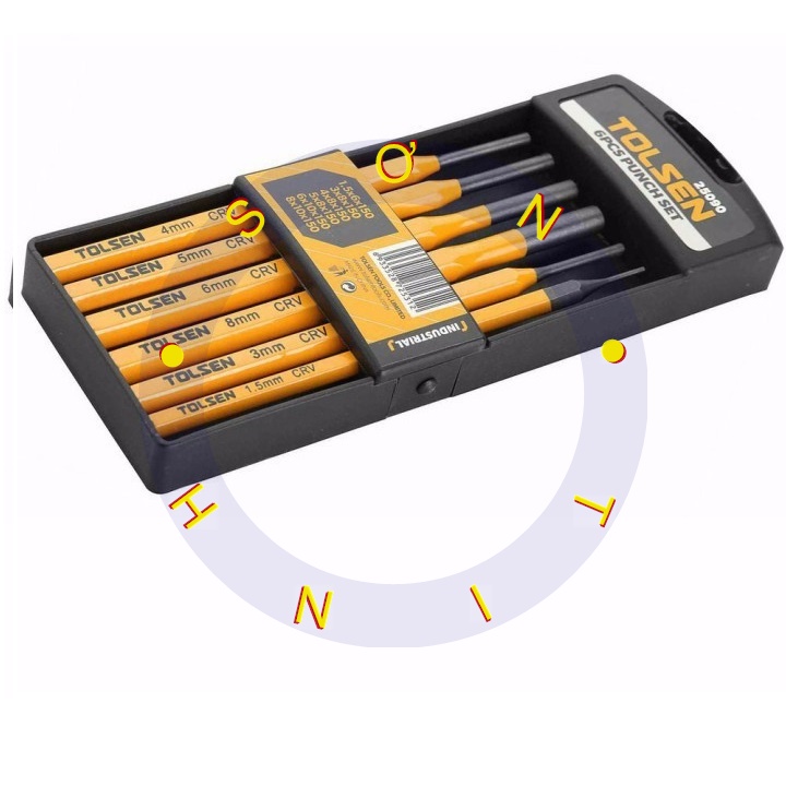 Bộ 6 Mũi Đục Tròn 1.5mm - 8mm Dài 150mm Punch TOLSEN 25090
