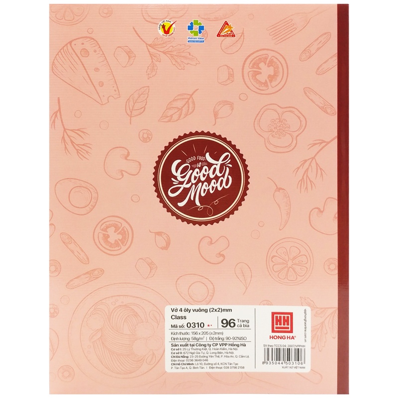 Vở Class Foody - 4 Ô Ly 96 Trang 58gsm - Hồng Hà 0310