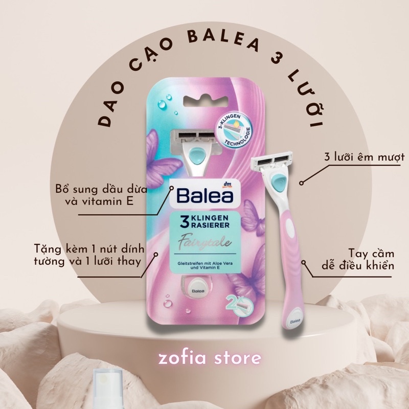 Dao cạo Balea 3 lưỡi CHO NỮ bôi trơn bằng lô hội và Vitamin E - hàng Đức