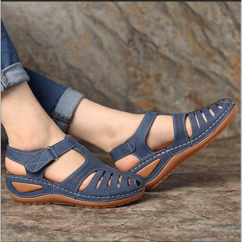 Dép Sandal Nữ Đế Xuồng Giả Da Đi Biển Chống Trượt sandals