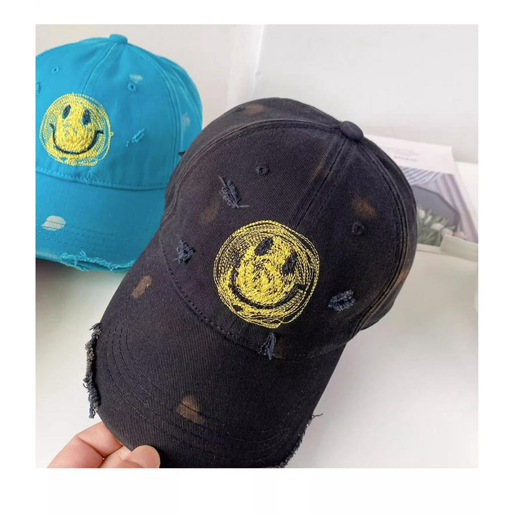 Mũ Lưỡi Trai Thêu Hình Mặt Cười Phong Cách Hàn Quốc Thời Trang Xuân Hè Cho Nam Và Nữ
