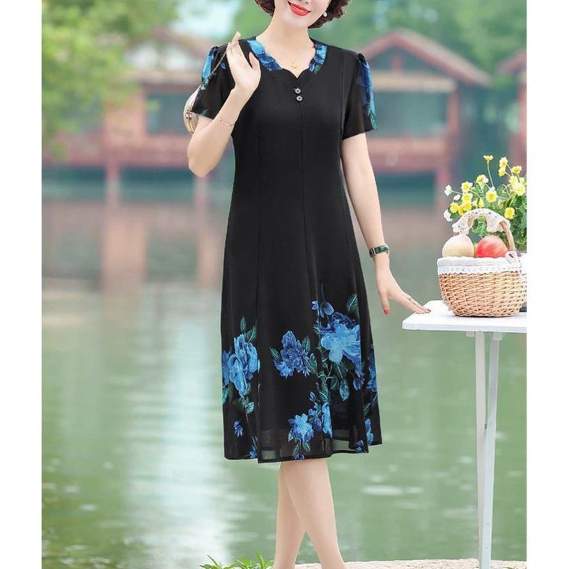 GOTI - ĐẦM SUÔNG TRUNG NIÊN - ĐẦM SUÔNG 8 MẢNH IN HOA - THỜI TRANG TRUNG NIÊN NỮ - ĐẦM TRUNG NIÊN GOTI 3323 VIP
