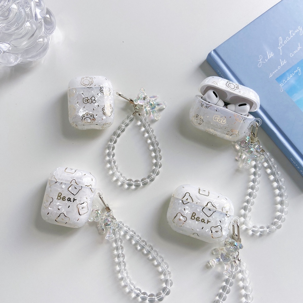 Vỏ bảo vệ hộp sạc tai nghe bluetooth không dây hình gấu/ mèo lấp lánh thích hợp cho Apple Airpods 1/ 2/ 3 Pro