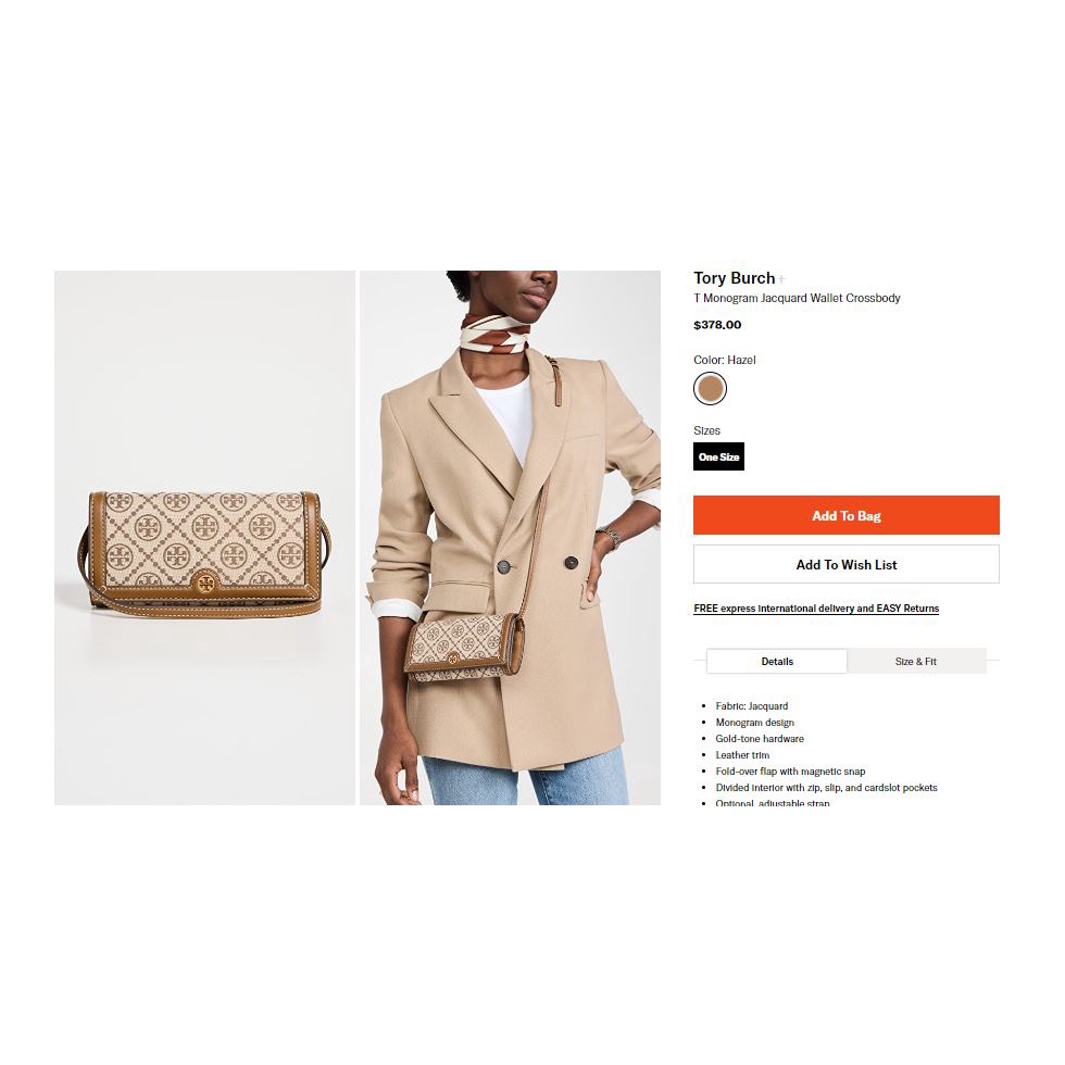 VÍ TORY BURCH T MONOGRAM JACQUARD WALLET CROSSBODY, CHÍNH HÃNG