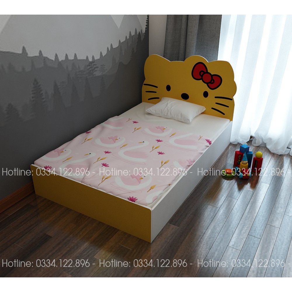 Giường ngủ cho bé gái bằng gỗ công nghiệp hình Hello Kitty đáng yêu