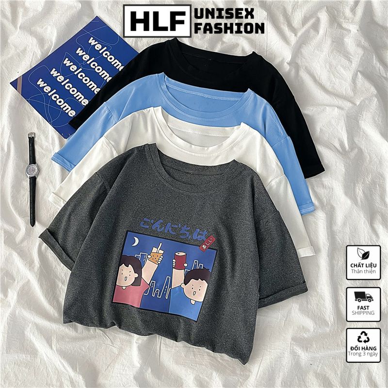 [Mã FAMARAL1 giảm 10K đơn 50K] Áo phông nữ nam Unisex form rộng party nhật bản, áo thun tay lỡ HLFashion