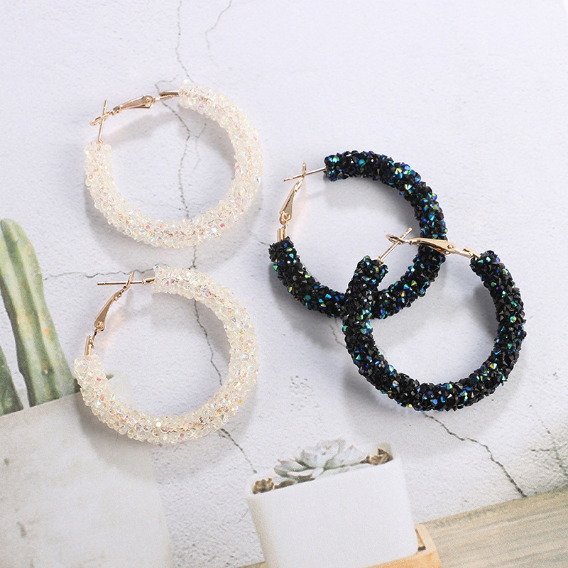 Khuyên tai tròn đính đá nhân tạo phong cách bohemian