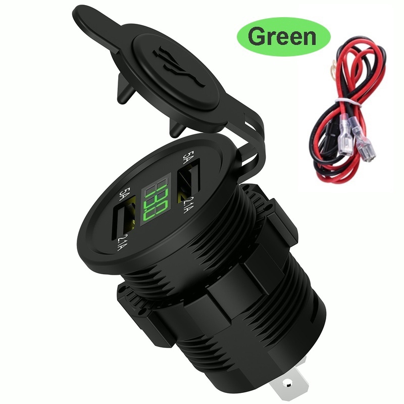 Car Dual USB Charger Socket Adapter LED Display with Dust Cover Power Socket Car Motorcycle Waterproof USB Quick Charge