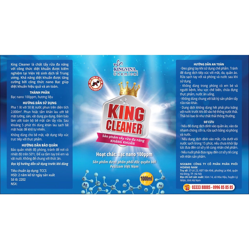 Dung dịch Nano bạc 1Lit diệt khuẩn - dùng cho ô tô, văn phòng,gia đình - VV2199