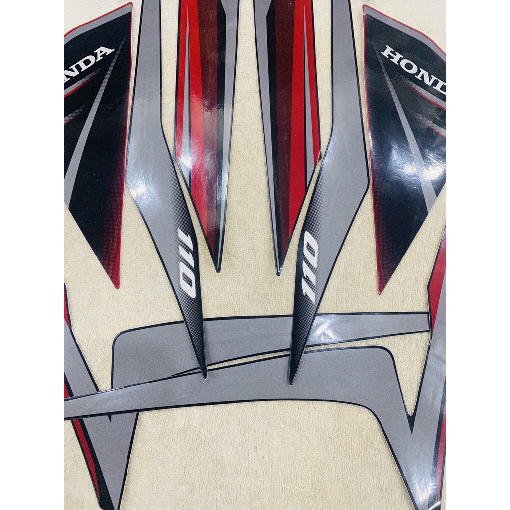 Bộ tem 3 lớp decal dán xe máy honda wave rsx 110 đời 2014 màu đỏ yếm đen zin thái siêu đẹp