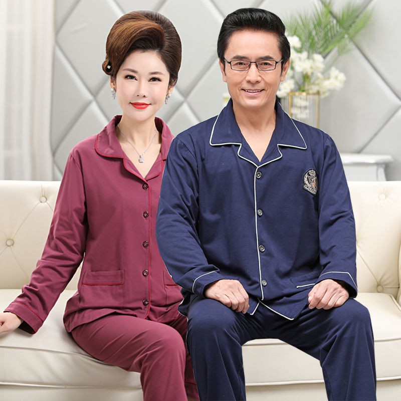 Hai bộ đồ ngủ phụ nữ mùa xuân và thu người trung niên già cardigans cotton bố mẹ phục vụ tại nhà