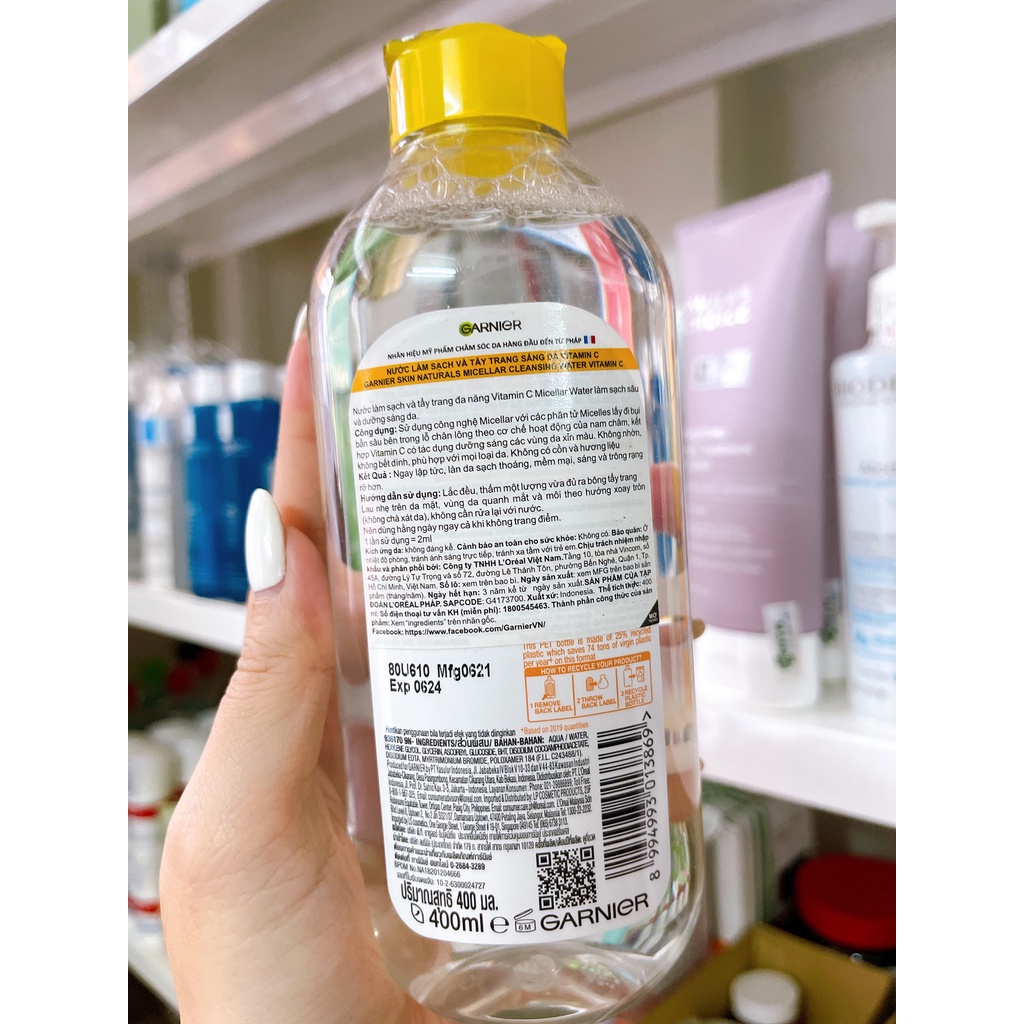 Nước Tẩy Trang Garnier Vitamin C Làm Sáng Da 400ml Micellar Cleansing Water Vitamin C