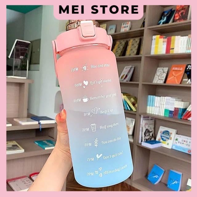 Bình Nước 2 Lít Dành Cho Người Lười Uống Nước Có Ống Hút, Vạch Chia Nhắc Giờ