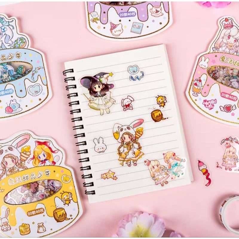 3 tờ sticker siêu đẹp đựng trong bao bì hình cô gái bên bánh kem, mã JJ- SZD