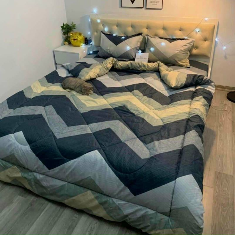 Bộ chăn ga gối 5 món chăn phao trần bông dày dặn như hình