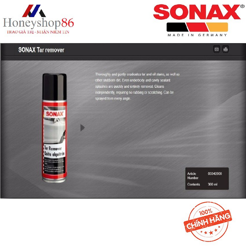 Dung dịch tẩy nhựa đường và băng keo Sonax Tar Remover 300ml 334200 HONEYSHOP86